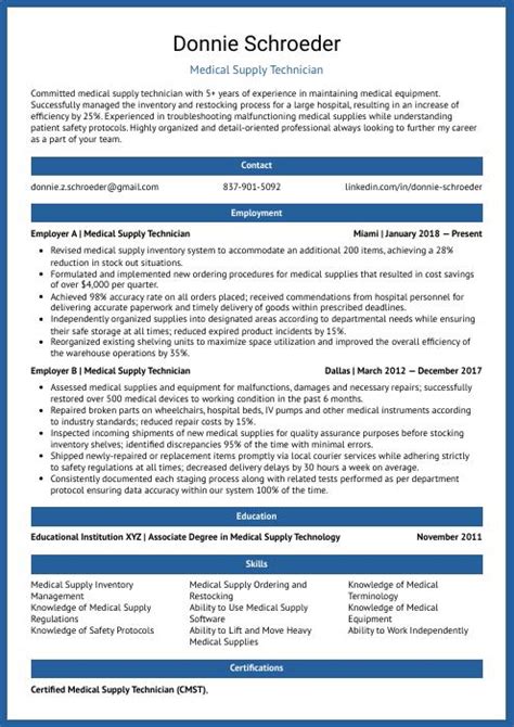 Medical Supply Technician Resume Cv Example And Writing Guide