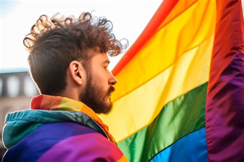 Foto De Un Hombre Sosteniendo Una Bandera Lgbt Foto Premium