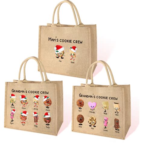 Sac en jute personnalisé pour biscuits de Noël en famille sac de