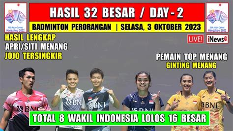 Hasil Lengkap Badminton Asian Games Hari Ini R Apri Siti