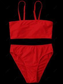 21 OFF HOT 2019 Padded High Cut Bandeau Bikini Set In RED M ZAFUL