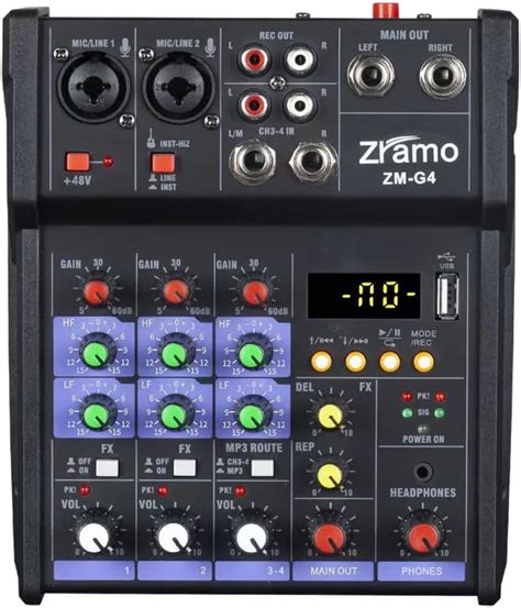 ZRAMO Console De Mixage Audio DJ 4 Canaux Avec Bluetooth USB Et