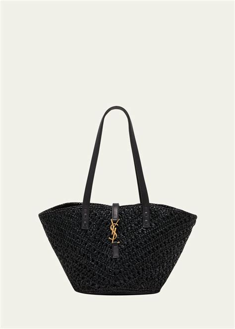 Saint Laurent Panier Small Ysl Raffia Tote Bag In Black Modesens