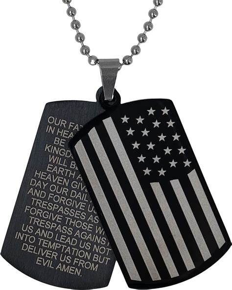 Dicksons Etched Flag And Lord S Prayer Stainless Steel Inch Chain