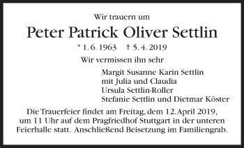 Traueranzeigen Von Peter Patrick Oliver Settlin Stuttgart Gedenkt De