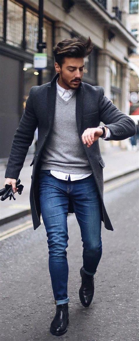 Grey Wool Coat Winter Fashion Trends With Dark Blue And Navy Casual