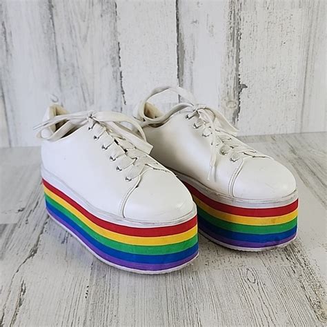 Hot Topic Shoes Hot Topic Rainbow Platform White Lace Up Tennis Shoes Size 6 Poshmark
