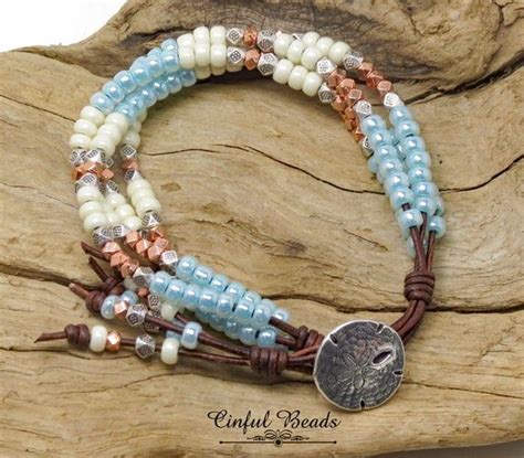 4 Strand Seed Bead Leather Wrap Bracelet Boho Leather Etsy Beaded Leather Wraps Leather