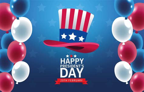 Happy Presidents Day Poster With Tophat And Balloons Vector Art