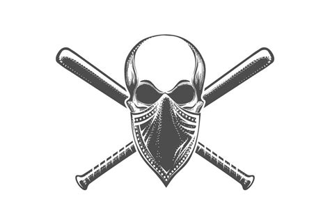 Skull In Bandana And Crossed Baseball Bats Tattoo