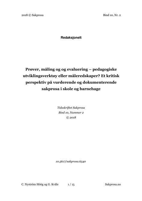 Pdf Pr Ver M Ling Og Og Evaluering Pedagogiske Utviklingsverkt Y