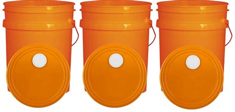 Orange 5 Gallon Buckets And Spout Lids Food Grade Combo 3 Pack Special Combo Free Shipping