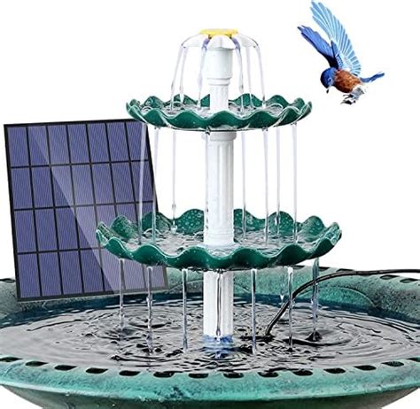 AMZtime DIY Solarbrunnen für Draussen Vogeltränke Sets mit 3 5W Solar