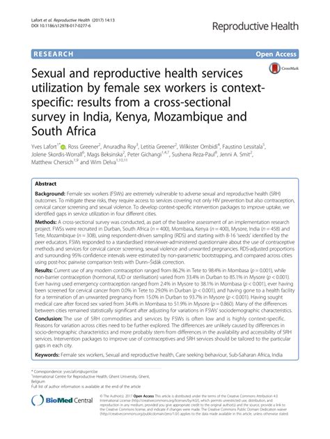 PDF Sexual And Reproductive Health Services Utilization By Female Sex