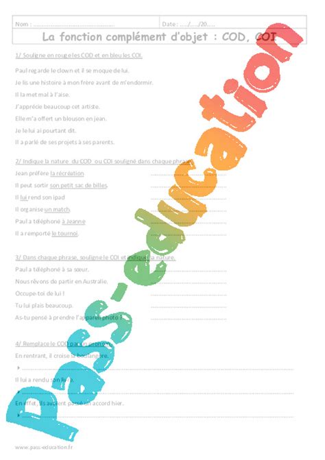 Fonction Cod Coi Me Exercices Avec Correction Pass Education