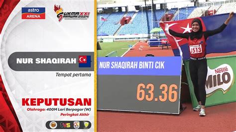 Sorotan Nur Shaqirah Johor Olahraga 400M Lari Berpagar Wanita