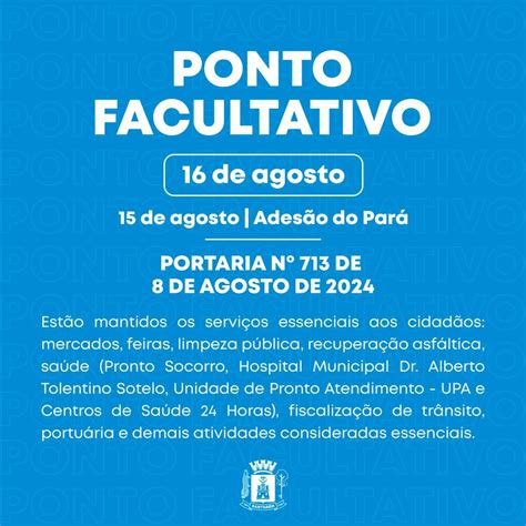 Facultado o ponto nas repartições públicas municipais no dia 16 08