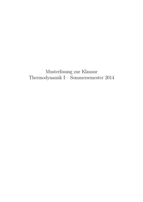 Klausur 2014 Antworten Musterl Osung Zur Klausur Thermodynamik I