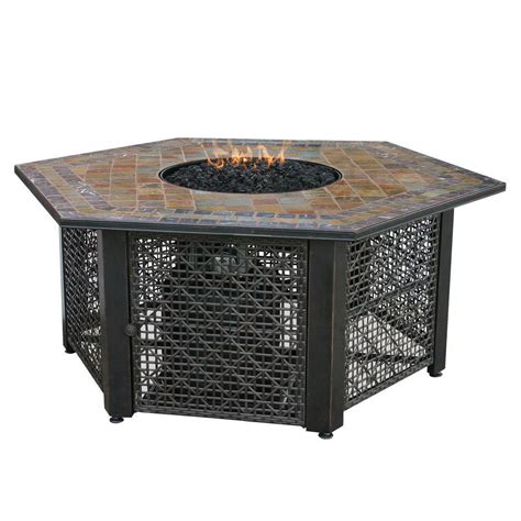 Uniflame In Slate Tile Hexagon Propane Gas Fire Pit In Bronze