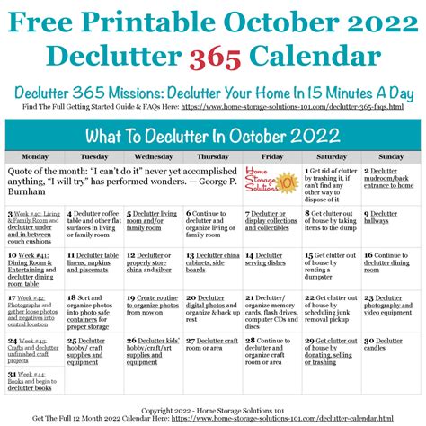 Declutter Calendar Truda Hilliary