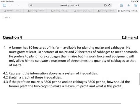 Solved 4 A Farmer Has 80 Hectares Of His Farm Available For Chegg