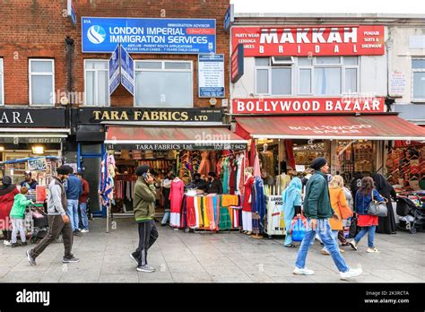 Punjabi Indian And Asian Shops And People Shopping In Southall High