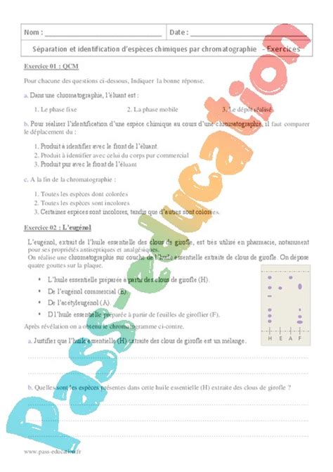 Exercice S Paration Et Identification D Esp Ces Chimiques Par