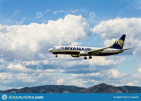 Ryanair Plane Landing At Barcelona Airport Editorial Stock Image