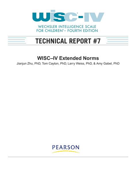 Pdf Wisc Iv Technical Report Extended Normsimages Pearsonclinical