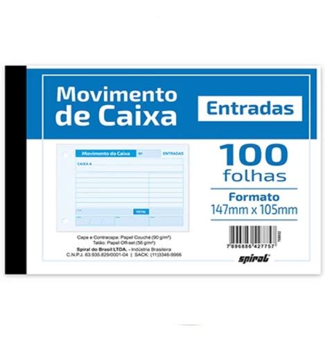 Controle De Caixa Entrada 100 Folhas Pacote 20 Unds Frete grátis