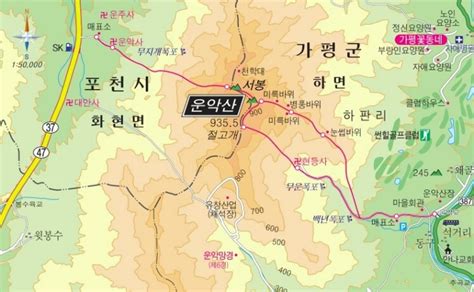 운악산 등산코스 등산지도 936m Koreahike