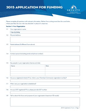 Fillable Online Skycityhamilton Co 2015 APPLICATION FOR FUNDING