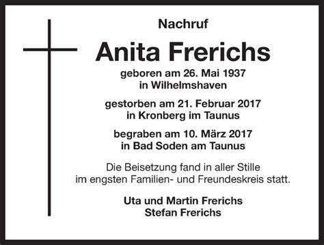 Traueranzeigen Von Anita Frerichs Nordwest Trauer De