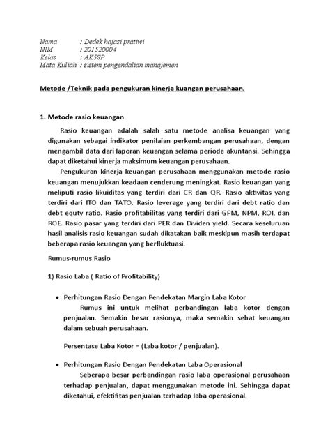 Metode Atau Teknik Pengukuran Kinerja Keuangan Pdf