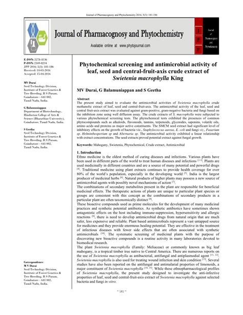 PDF Phytochemical Screening And Antimicrobial Activity Of Leaf Seed