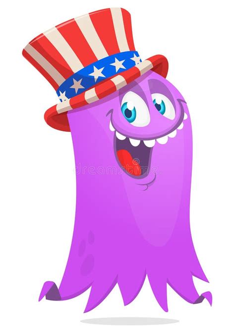 Cartoon Funny Monster Wearing American Uncle Sam Hat On Usa