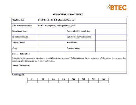 Unit 4 5036 ASM1 Frontsheet ASSIGNMENT 1 FRONT SHEET Qualification