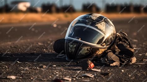 Premium AI Image | A safety helmet motorbike crash by accident