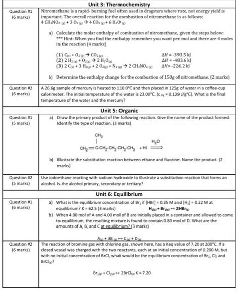 Solved Question Marks Unit Thermochemistry Chegg