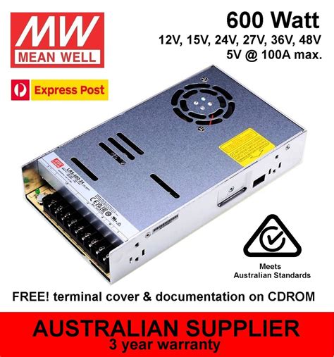 Meanwell Lrs 600 Power Supply 600w 5v 12v 15v 24v 27v 36v 48v Dc New