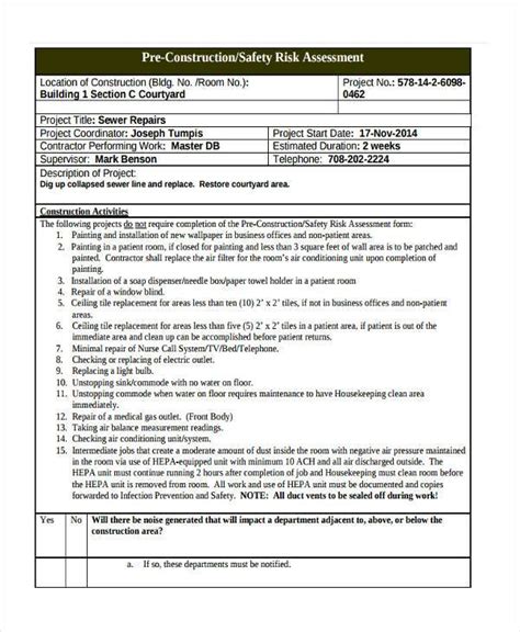 Risk Assessment Template Construction