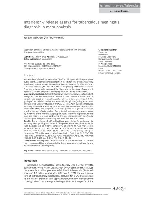 Pdf Interferon Release Assays For Tuberculous Meningitis Diagnosis