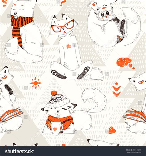 Cute Foxes Setdoodle Sketch Collection Funny Stock Vector (Royalty Free ...