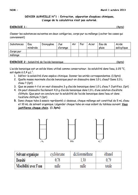 SOLUTION Extraction Et Separation D Especes Chimiques Exercices