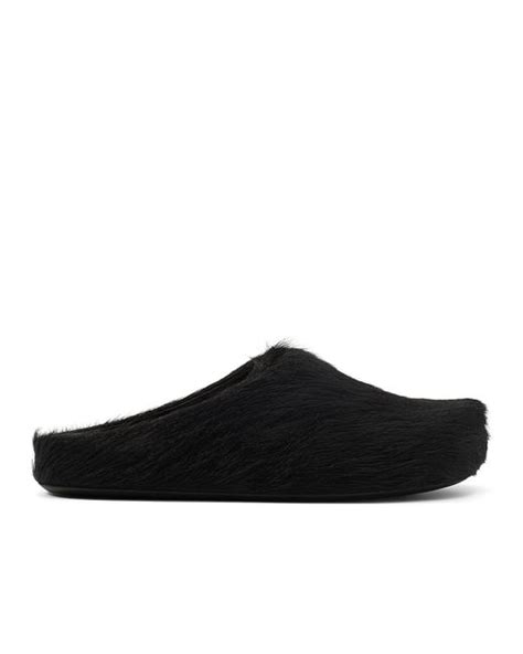 Marni Black Fur Mules Men For Men Lyst