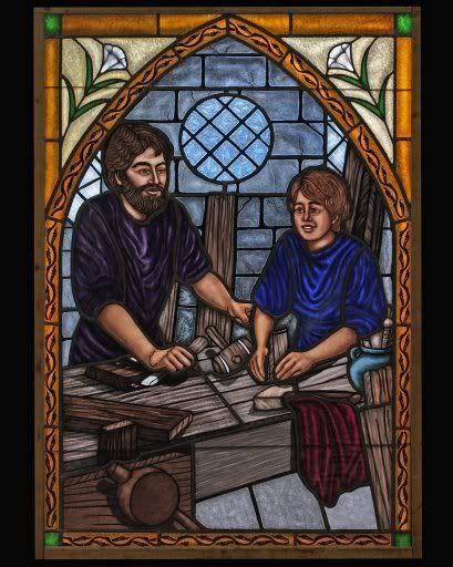 Stained Glass Depicting Two People Sitting At A Table