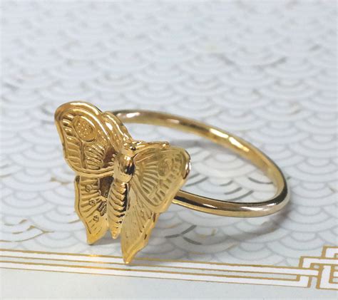 Gold Butterfly Ring Dainty Gold Ring Gold Stackable Ring Etsy