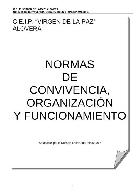 Pdf Normas De Convivencia Organizaci N Y Ceip Virgendelapazalovera