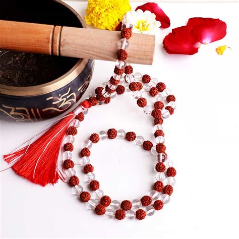 Clear Quartz And Rudraksha Beads Jaap Mala Shubhanjali Care For