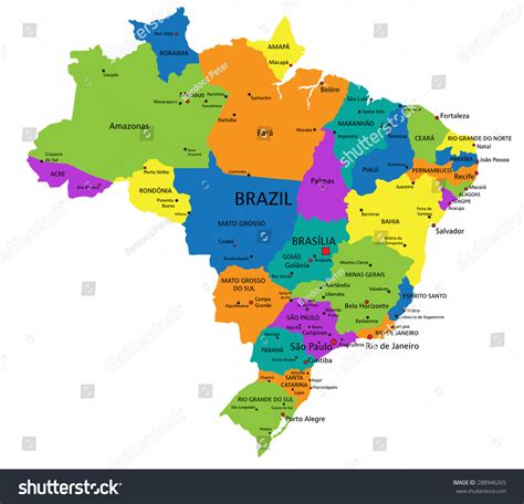 Colorful Brazil Political Map Clearly Labeled Stock Vector Royalty